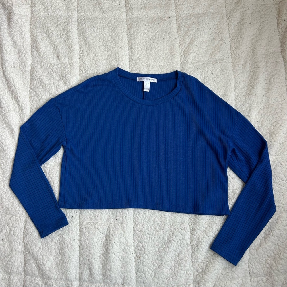 Urban Heritage Blue Long Sleeve Crop Shirt - Picture 1 of 11